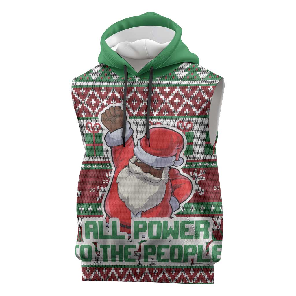 Black Santa Fist Christmas Africa Sleeveless Hoodie All Power to the People - African Pride
