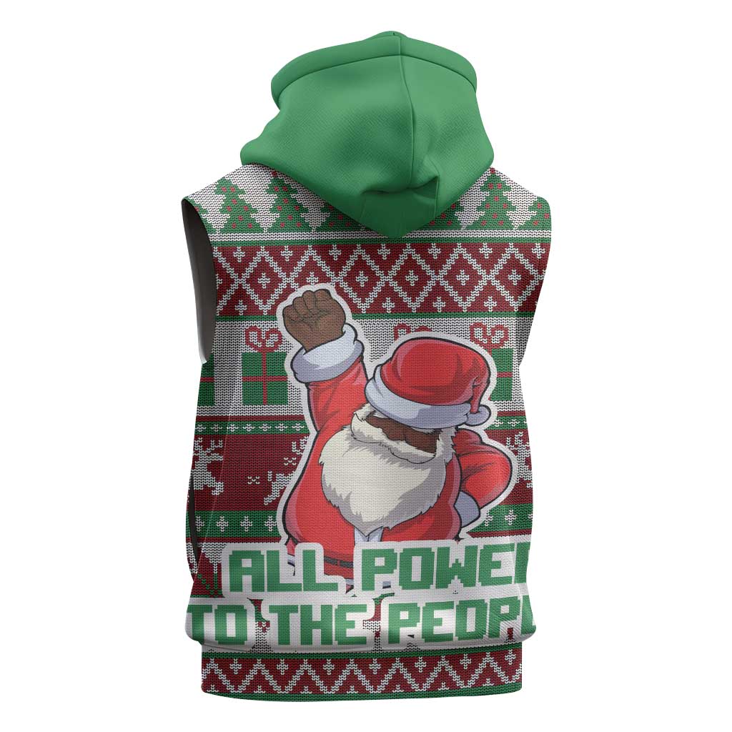 Black Santa Fist Christmas Africa Sleeveless Hoodie All Power to the People - African Pride