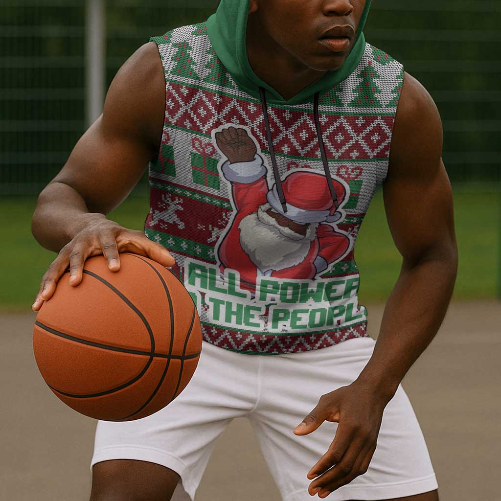 Black Santa Fist Christmas Africa Sleeveless Hoodie All Power to the People - African Pride