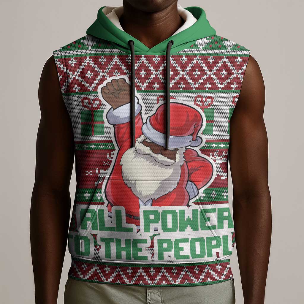 Black Santa Fist Christmas Africa Sleeveless Hoodie All Power to the People - African Pride