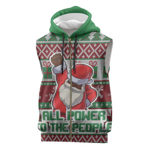 Black Santa Fist Christmas Africa Sleeveless Zip Hoodie All Power to the People - African Pride