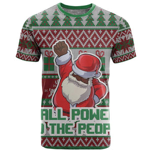 Black Santa Fist Christmas Africa T shirt All Power to the People