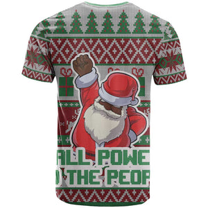 Black Santa Fist Christmas Africa T shirt All Power to the People