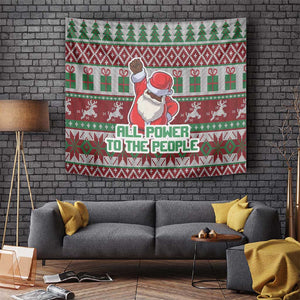 Black Santa Fist Christmas Africa Tapestry All Power to the People