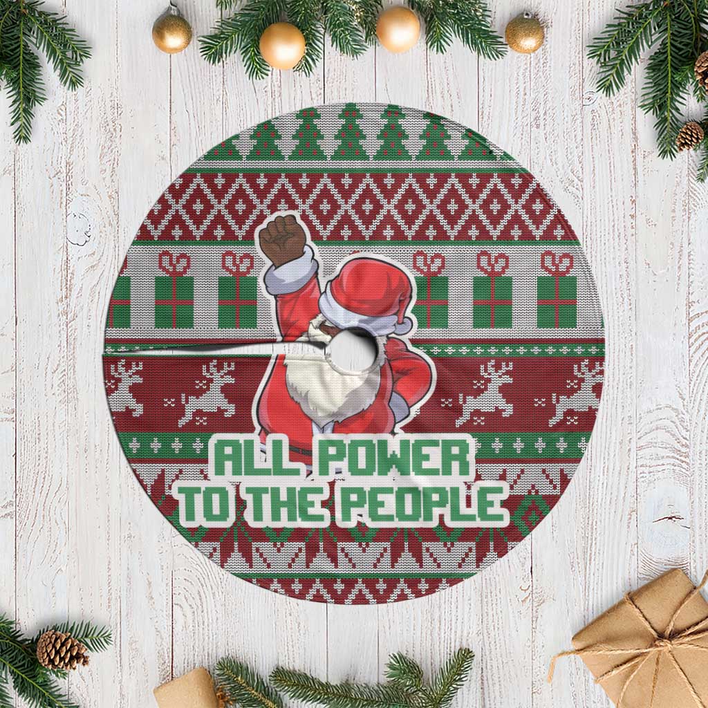 Black Santa Fist Christmas Africa Tree Skirt All Power to the People