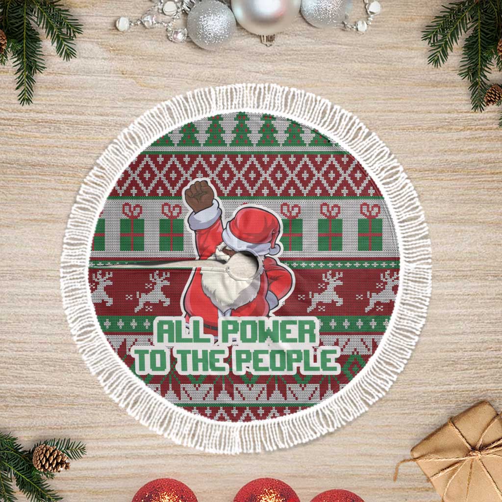 Black Santa Fist Christmas Africa Tree Skirt All Power to the People
