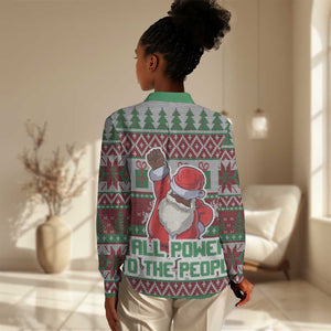 Black Santa Fist Christmas Africa Women Casual Shirt All Power to the People DT03