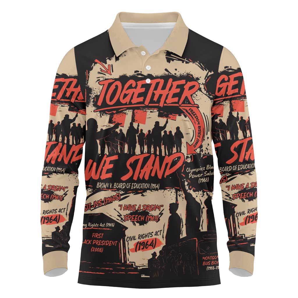 Together We Stand African American Long Sleeve Polo Shirt Important Milestones History Vintage