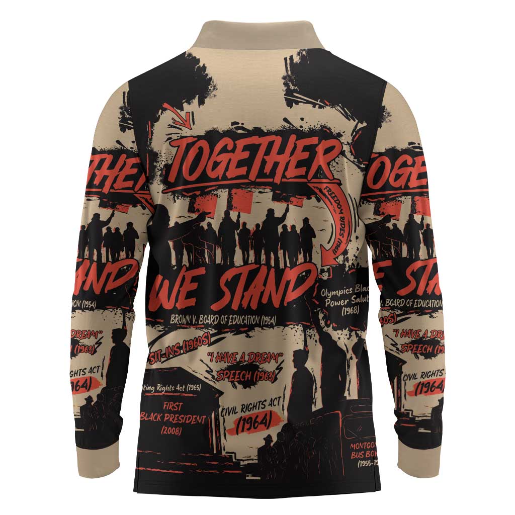 Together We Stand African American Long Sleeve Polo Shirt Important Milestones History Vintage