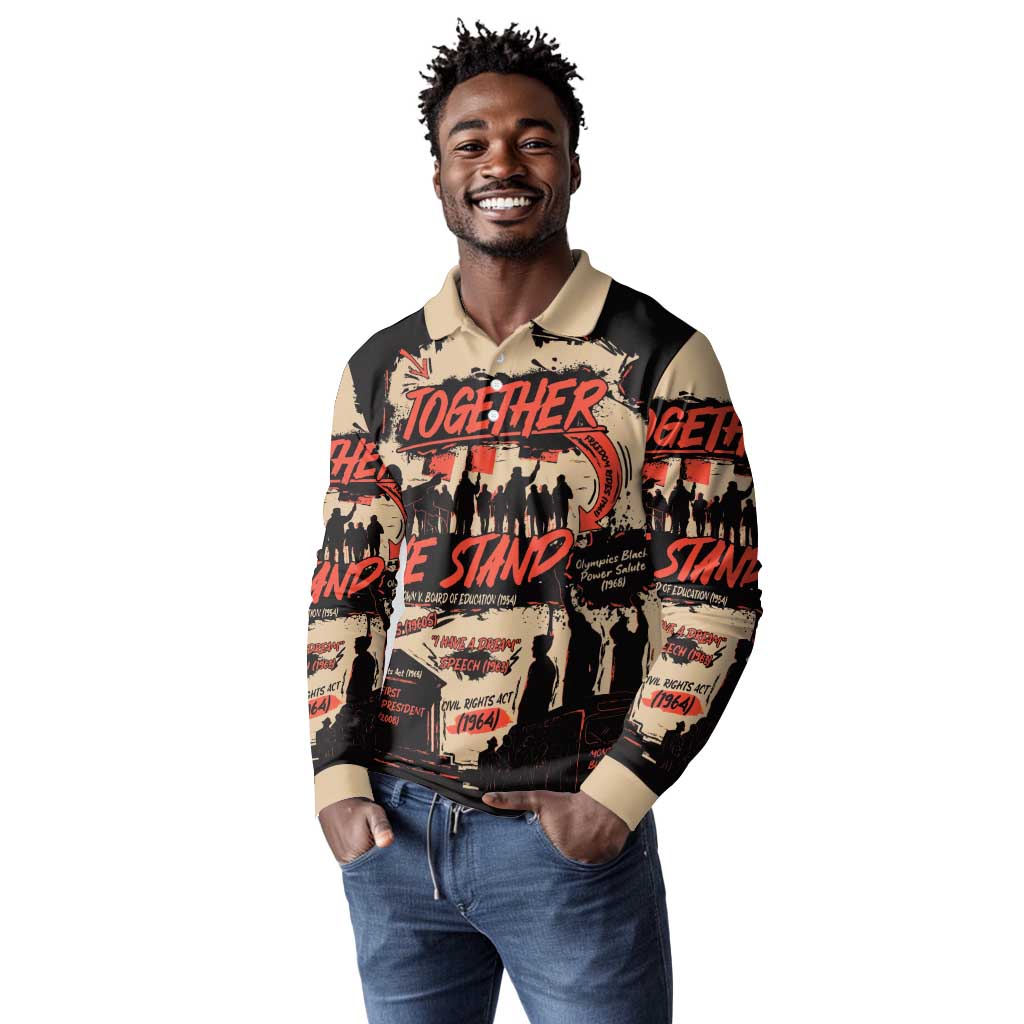Together We Stand African American Long Sleeve Polo Shirt Important Milestones History Vintage