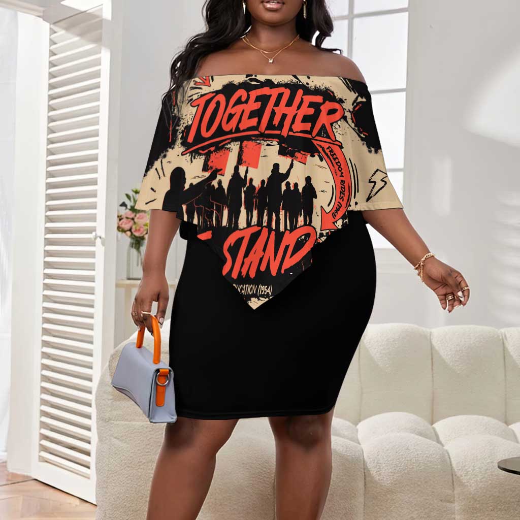 Together We Stand African American Off Shoulder Short Dress Important Milestones History Vintage