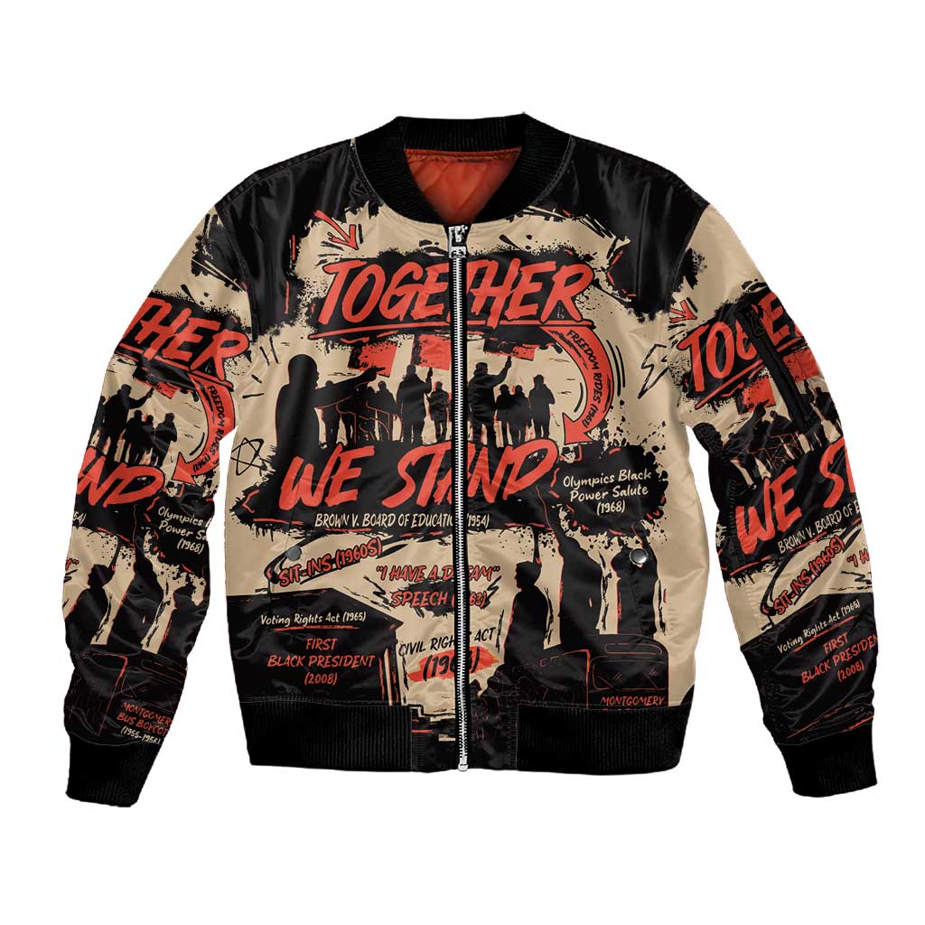 Together We Stand African American Sleeve Zip Bomber Jacket Important Milestones History Vintage