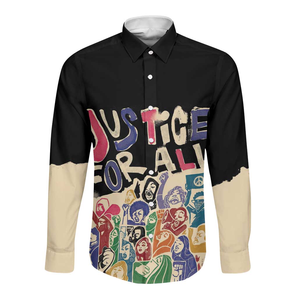 African Stand Firm Long Sleeve Button Shirt Justice For All