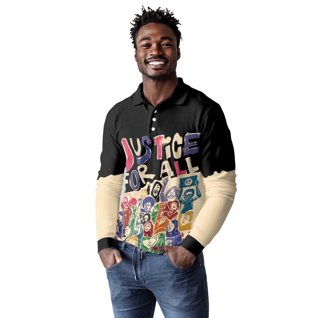 African Stand Firm Long Sleeve Polo Shirt Justice For All