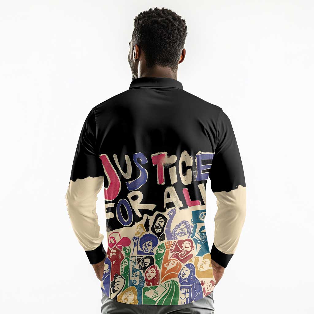 African Stand Firm Long Sleeve Polo Shirt Justice For All