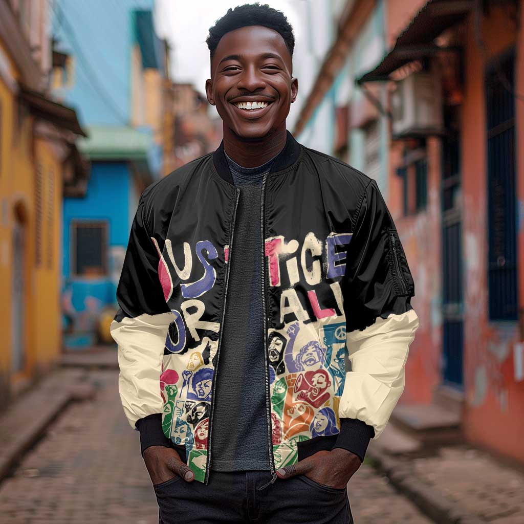 African Stand Firm Sleeve Zip Bomber Jacket Justice For All