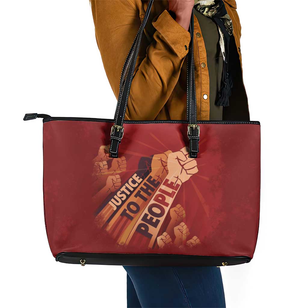 Justice To The People Africa Leather Tote Bag Afro Raised Fist
