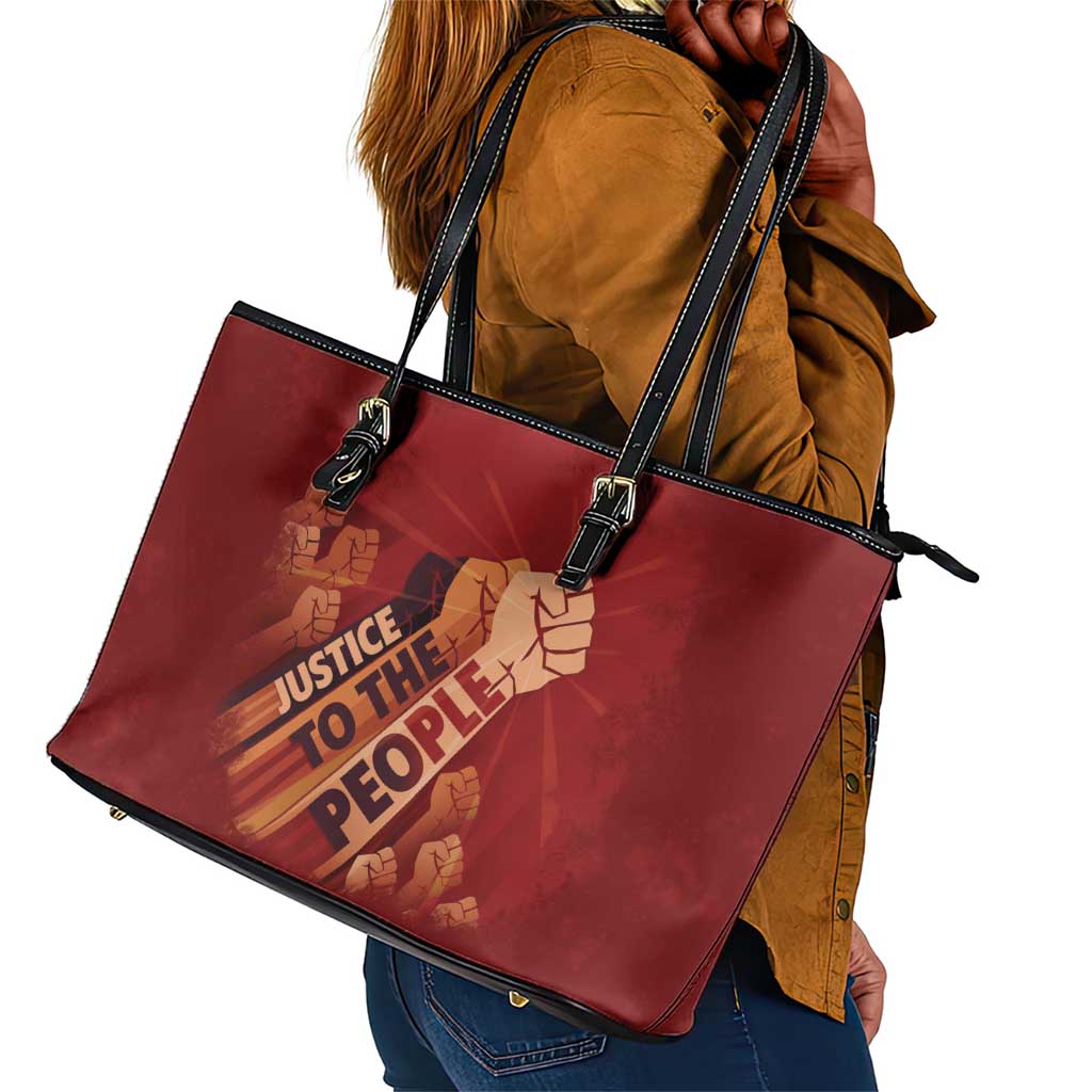 Justice To The People Africa Leather Tote Bag Afro Raised Fist