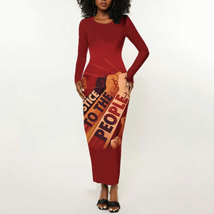 Justice To The People Africa Long Sleeve Bodycon Dress Afro Raised Fist DT03