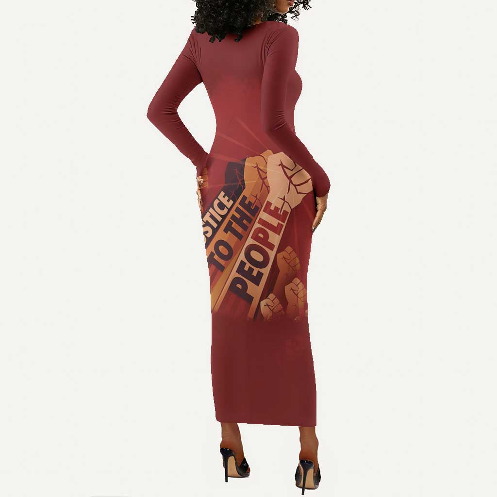 Justice To The People Africa Long Sleeve Bodycon Dress Afro Raised Fist DT03