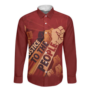 Justice To The People Africa Long Sleeve Button Shirt Afro Raised Fist