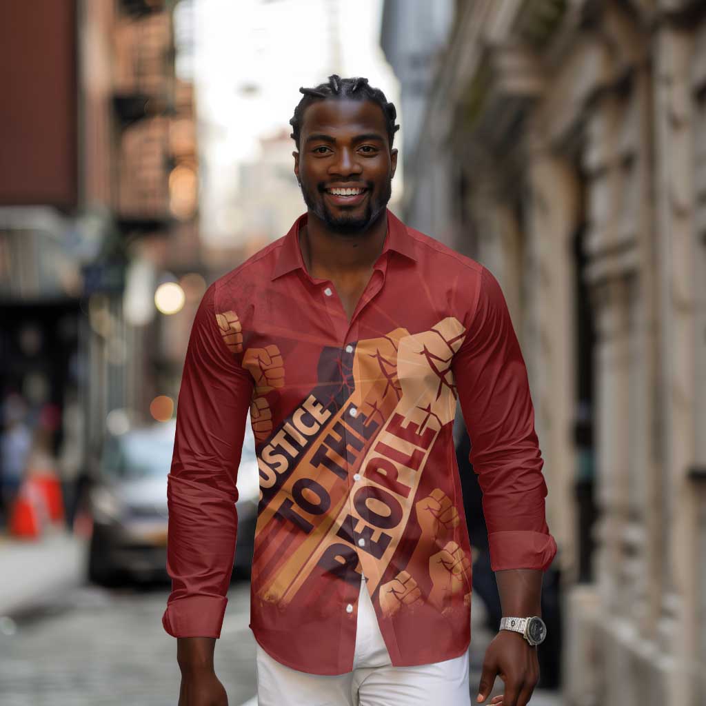 Justice To The People Africa Long Sleeve Button Shirt Afro Raised Fist