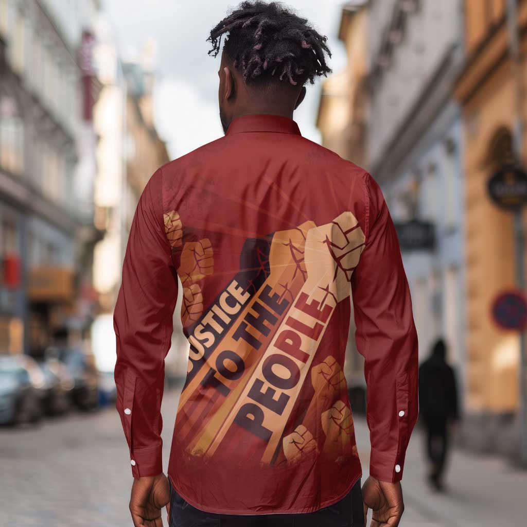 Justice To The People Africa Long Sleeve Button Shirt Afro Raised Fist