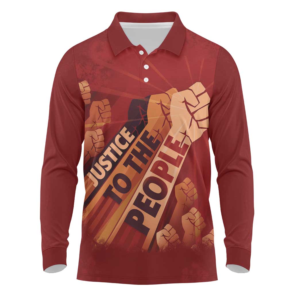 Justice To The People Africa Long Sleeve Polo Shirt Afro Raised Fist