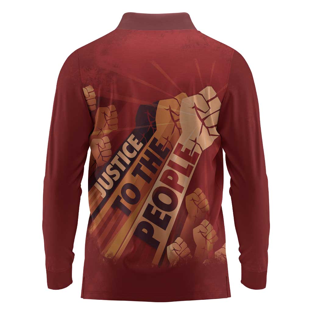 Justice To The People Africa Long Sleeve Polo Shirt Afro Raised Fist