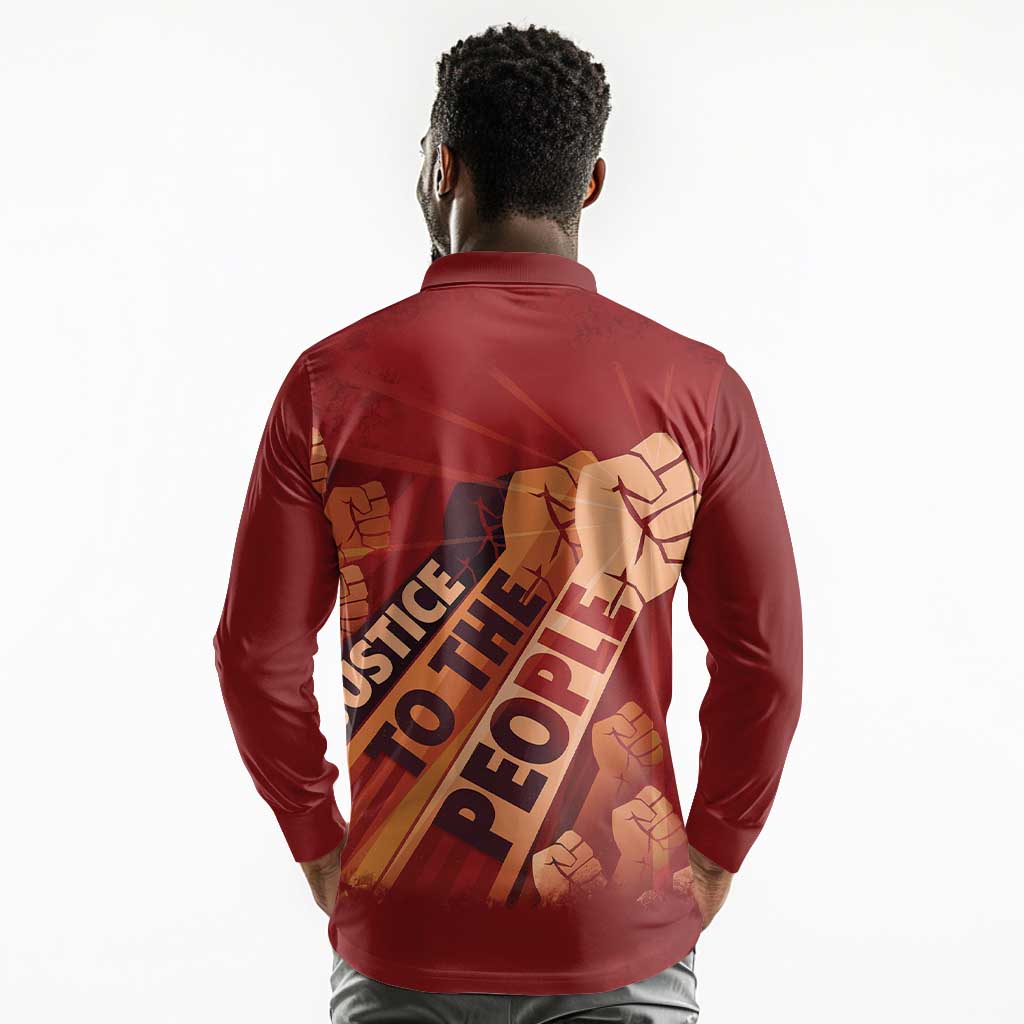 Justice To The People Africa Long Sleeve Polo Shirt Afro Raised Fist