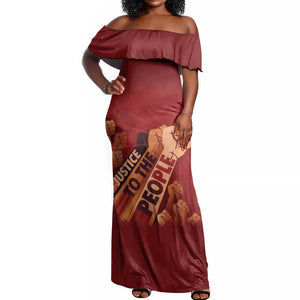 Justice To The People Africa Off Shoulder Maxi Dress Afro Raised Fist
