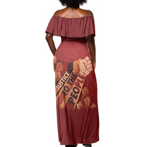 Justice To The People Africa Off Shoulder Maxi Dress Afro Raised Fist