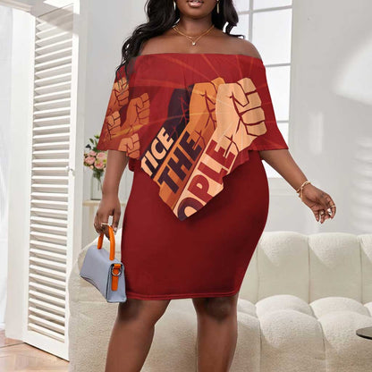 Justice To The People Africa Off Shoulder Short Dress Afro Raised Fist