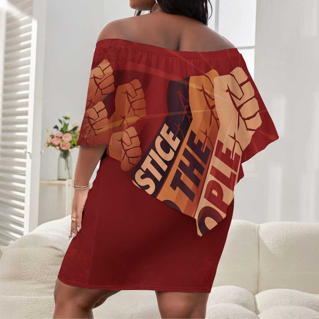 Justice To The People Africa Off Shoulder Short Dress Afro Raised Fist
