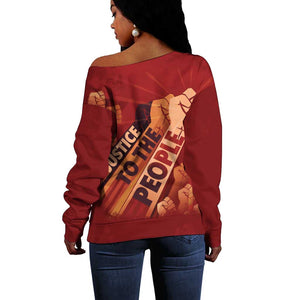 Justice To The People Africa Off Shoulder Sweater Afro Raised Fist
