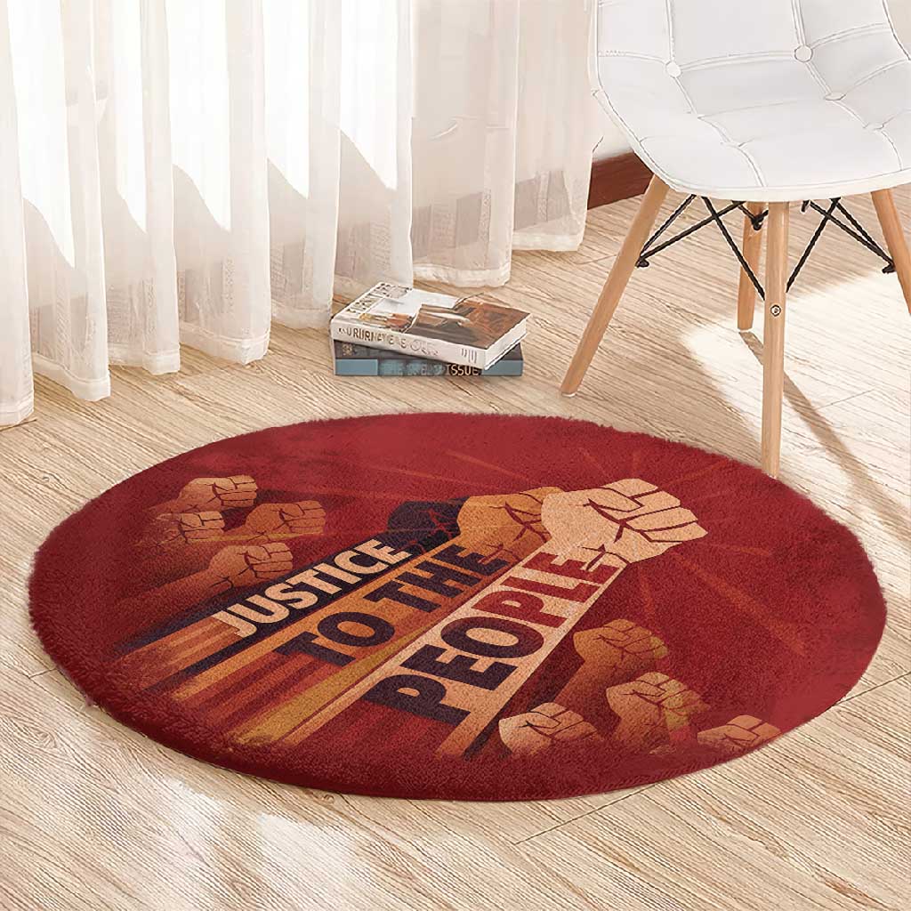 Justice To The People Africa Round Carpet Afro Raised Fist