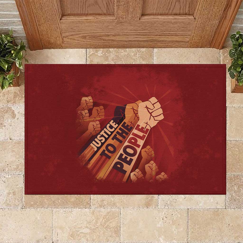 Justice To The People Africa Rubber Doormat Afro Raised Fist