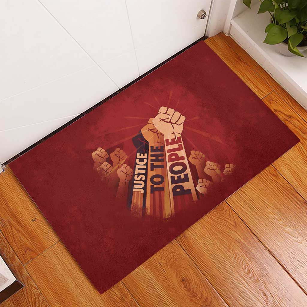 Justice To The People Africa Rubber Doormat Afro Raised Fist