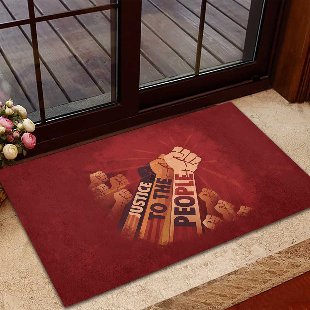 Justice To The People Africa Rubber Doormat Afro Raised Fist