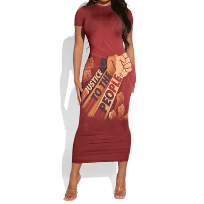 Justice To The People Africa Short Sleeve Bodycon Dress Afro Raised Fist DT03