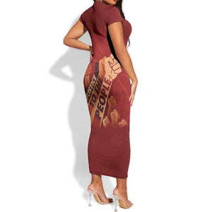Justice To The People Africa Short Sleeve Bodycon Dress Afro Raised Fist DT03