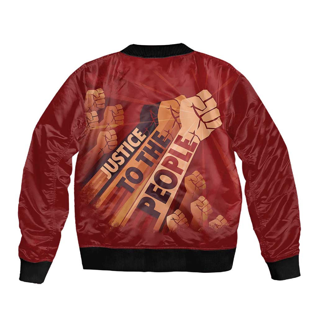Justice To The People Africa Sleeve Zip Bomber Jacket Afro Raised Fist