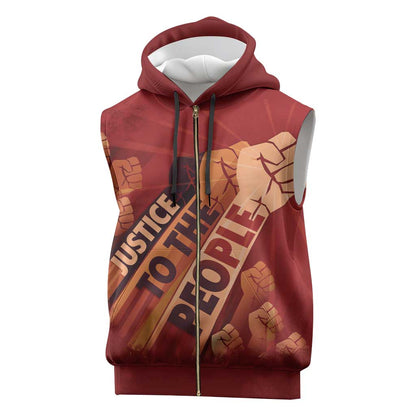 Justice To The People Africa Sleeveless Zip Hoodie Afro Raised Fist - African Pride