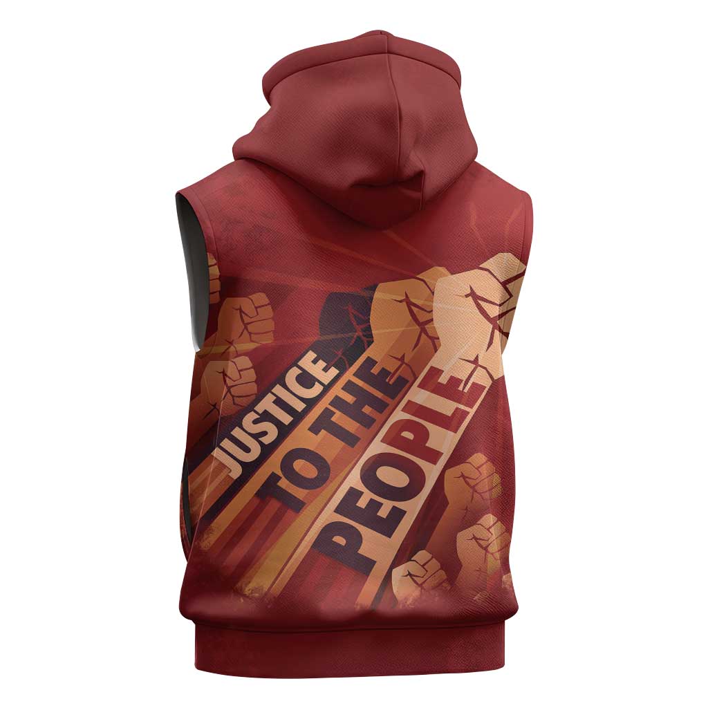 Justice To The People Africa Sleeveless Zip Hoodie Afro Raised Fist - African Pride