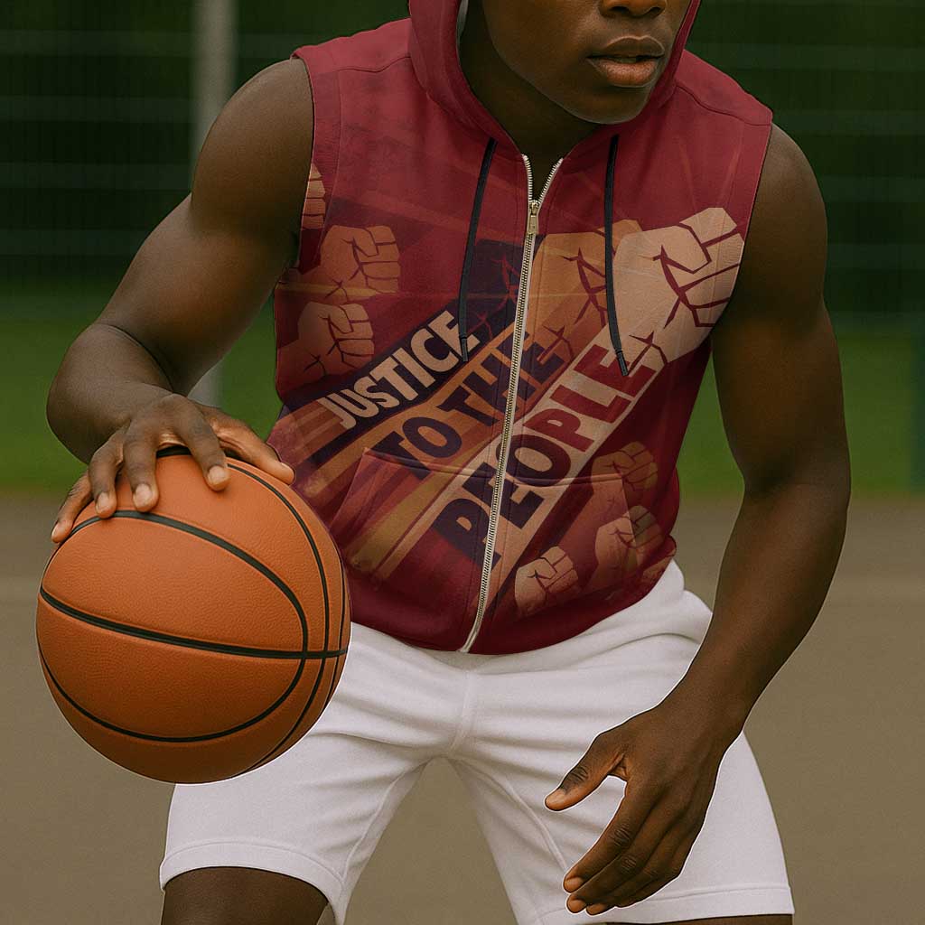 Justice To The People Africa Sleeveless Zip Hoodie Afro Raised Fist - African Pride