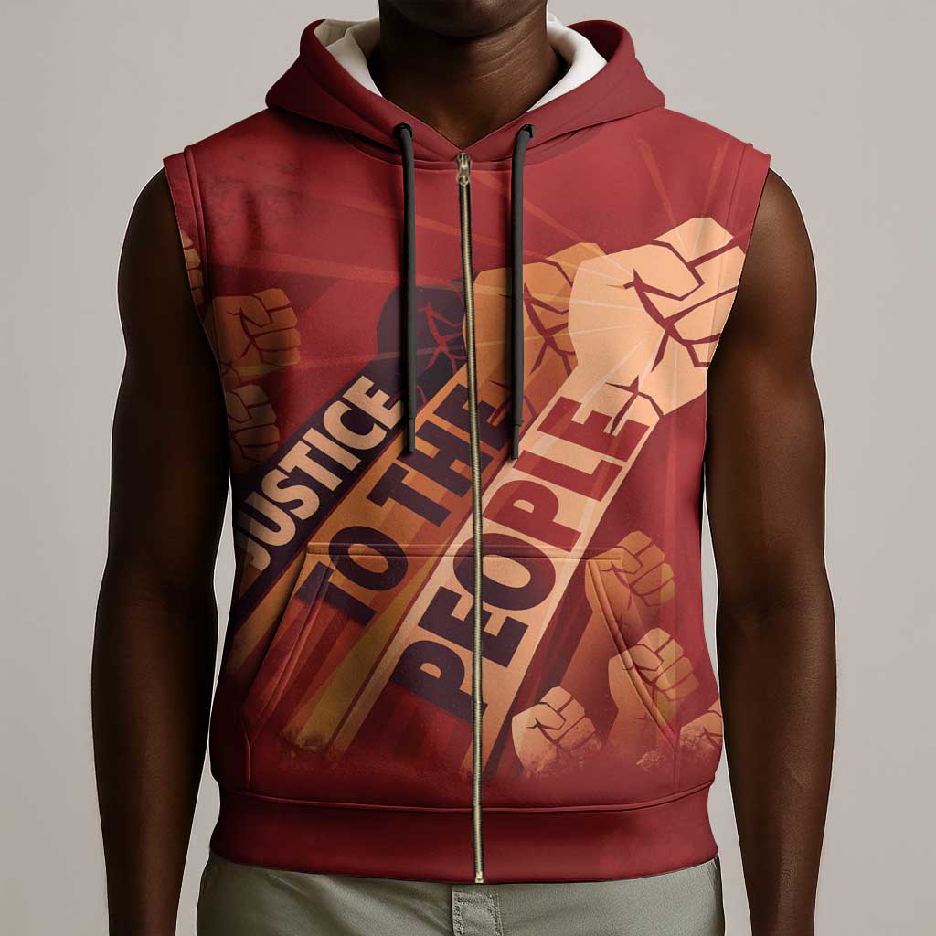 Justice To The People Africa Sleeveless Zip Hoodie Afro Raised Fist - African Pride