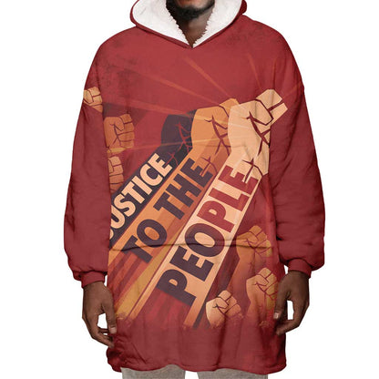 Justice To The People Africa Wearable Blanket Hoodie Afro Raised Fist