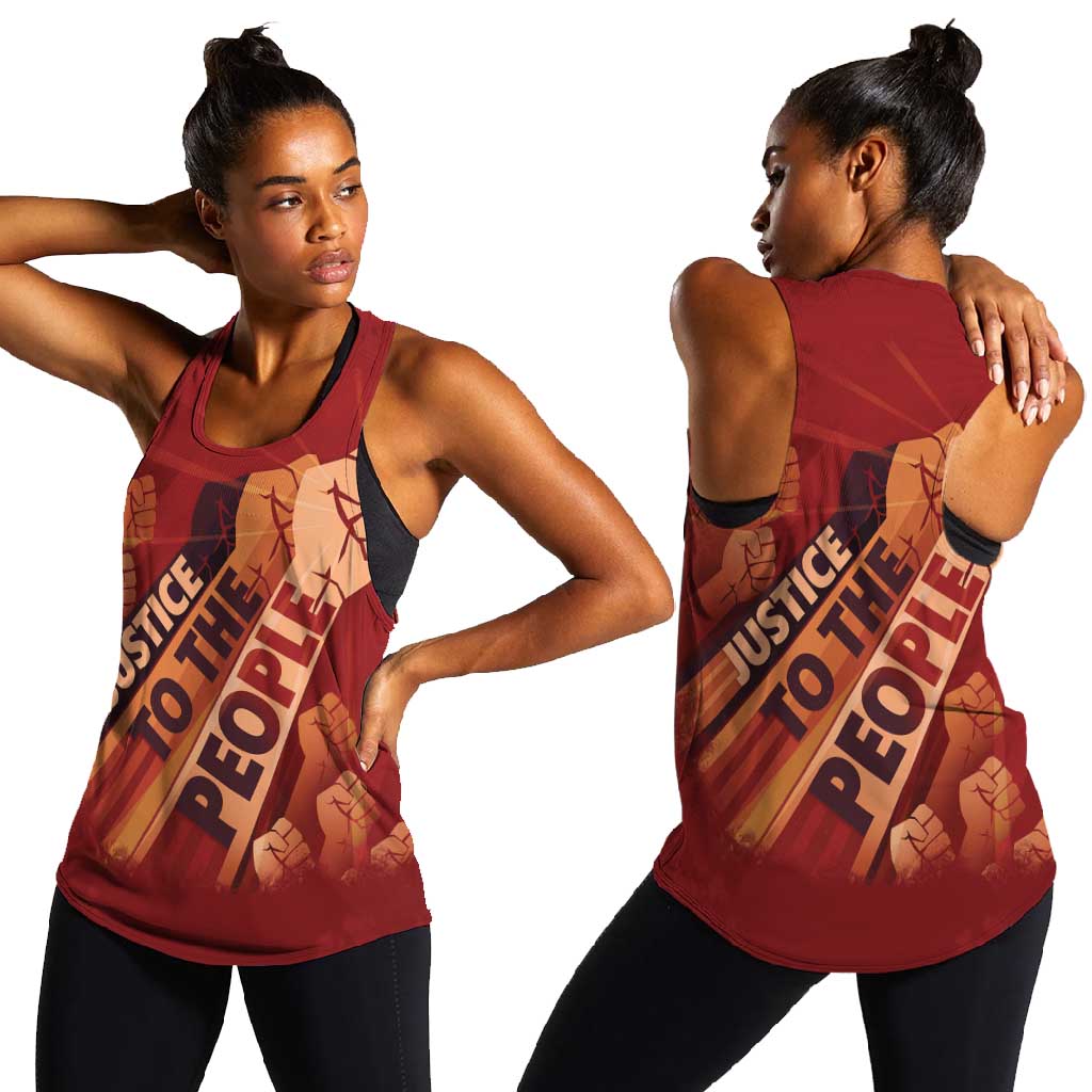 Justice To The People Africa Women Racerback Tank Afro Raised Fist