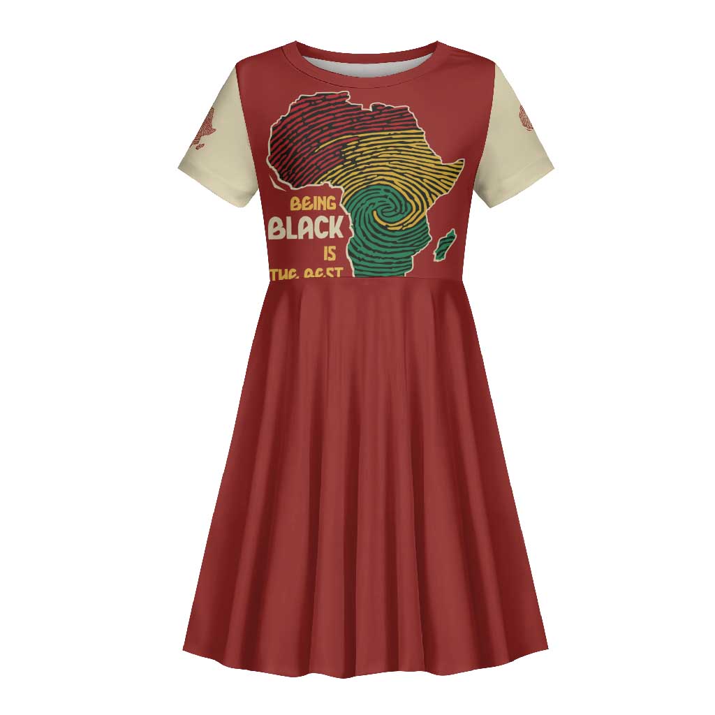 African Map Fingerprint Kid Short Sleeve Dress Being Black Is The Best Part Of My Personality