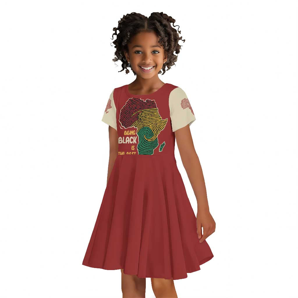African Map Fingerprint Kid Short Sleeve Dress Being Black Is The Best Part Of My Personality